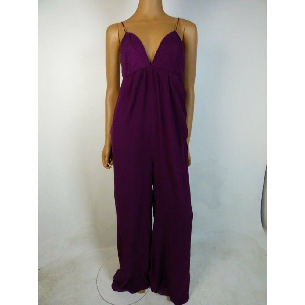 $425 Elizabeth & James Purple Silk Empire Waist Wide Leg Oasis Jumpsuit 2 NEW